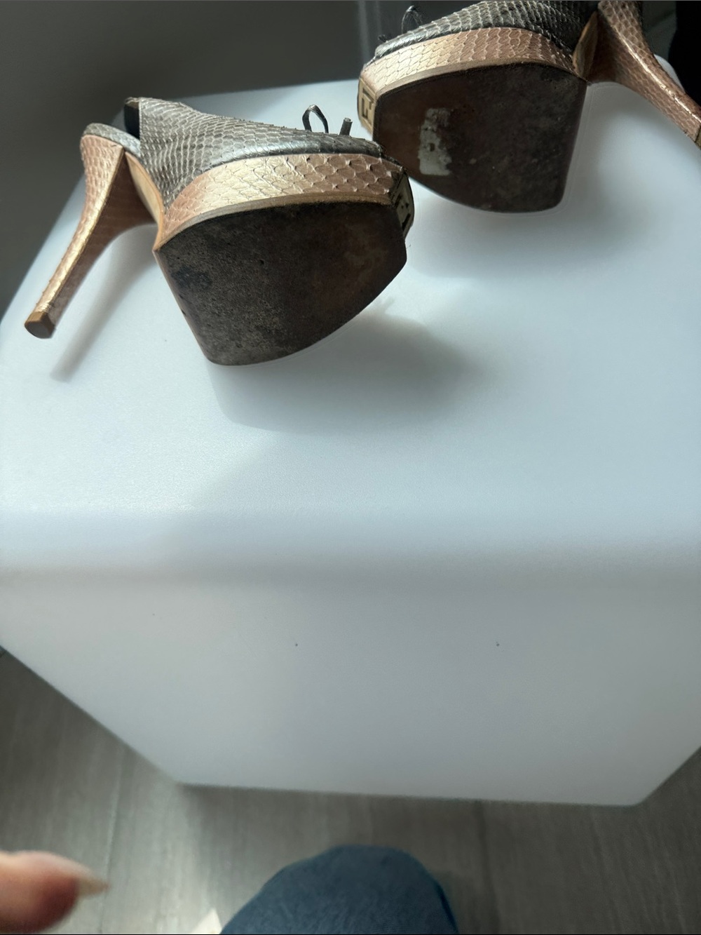 Fendi Metallic Silver Python-Embossed Peep-Toe Platform Slingbacks - Picture 5 of 5